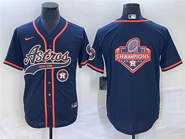 Men's Houston Astros Navy Team Big Logo With Patch Cool Base Stitched Jersey